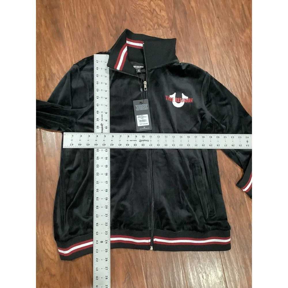 True Religion  Velour Tour Track Jacket Jet Black Size L Full Zip $139 Value